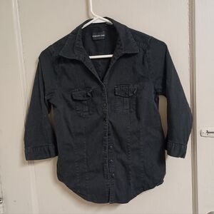 Company One Women's Black Collarded Button-Up Quarter Sleeve Tee Size Small